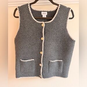 Song of Style Gray Wool Vest with Cream Scalloped Trim